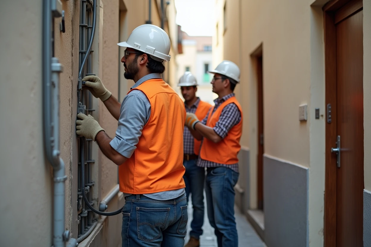 Instalación eléctrica en pasillo de edificio multifamiliar